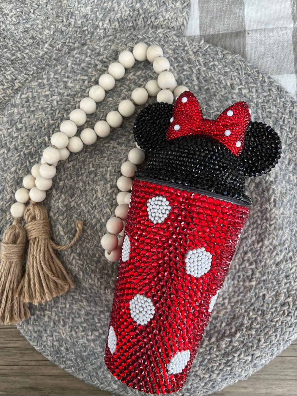 Kids Red Minnie-Style Beaded Cup Holder with Bow